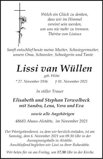 Anzeige von Lissi van Wüllen 