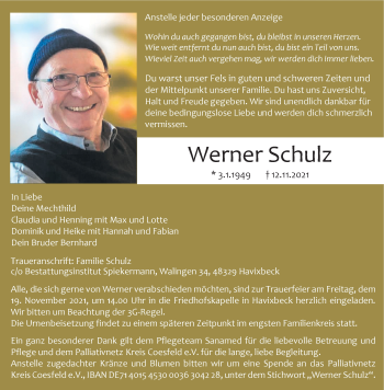 Anzeige von Werner Schulz 