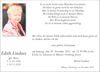 Anzeige von Edith Lindner 
