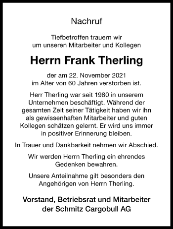 Anzeige von Frank Therling 