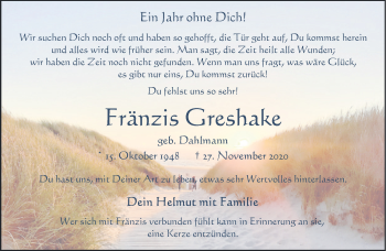 Anzeige von Fränzis Greshake 