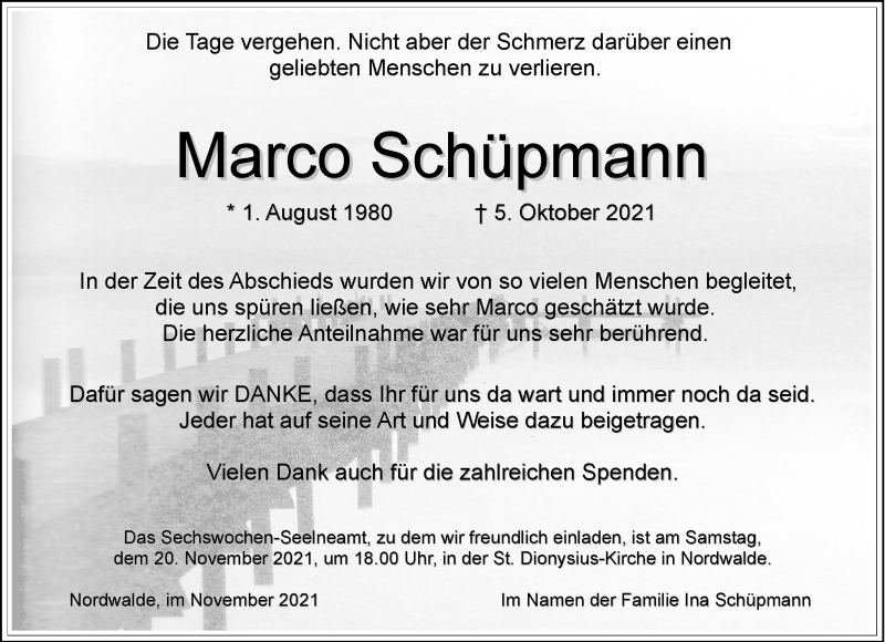  Traueranzeige für Marco Schüpmann vom 13.11.2021 aus 