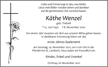 Anzeige von Käthe Wenzel 