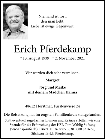 Anzeige von Erich Pferdekamp 
