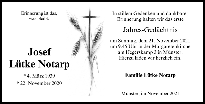  Traueranzeige für Josef Lütke Notarp vom 13.11.2021 aus 