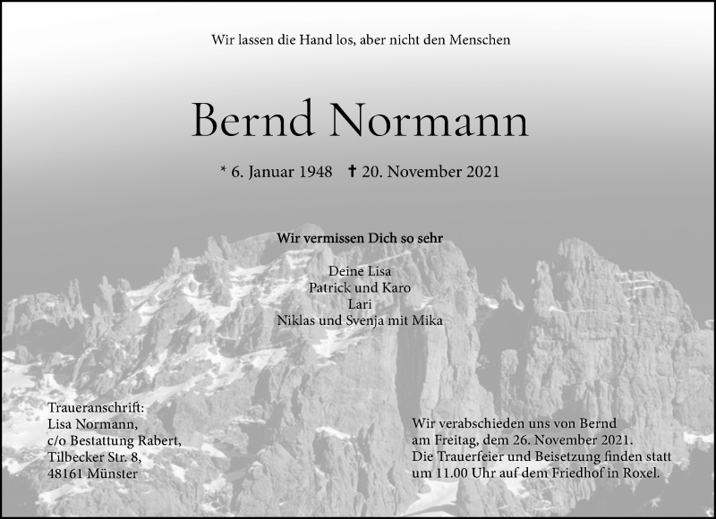  Traueranzeige für Bernd Normann vom 24.11.2021 aus 