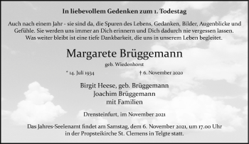 Anzeige von Margarete Brüggemann 