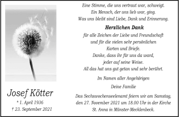 Anzeige von Josef Kötter 