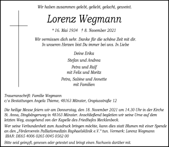 Anzeige von Lorenz Wegmann 