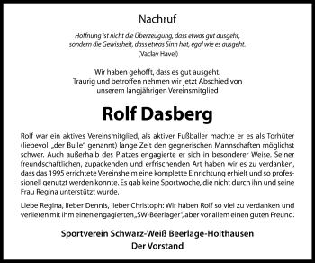 Anzeige von Rolf Dasberg 