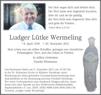 Anzeige von Ludger Lütke Wermeling 