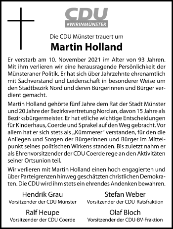 Anzeige von Martin Holland 