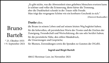 Anzeige von Bruno Bartelt 