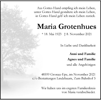Anzeige von Maria Grotenhues 