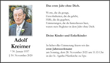 Anzeige von Adolf Kreimer 