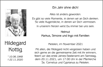 Anzeige von Hildegard Kottig 