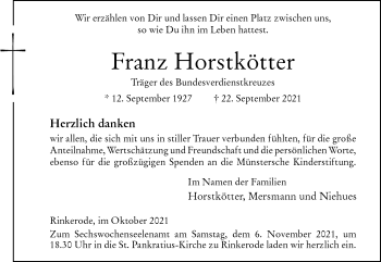 Anzeige von Franz Horstkötter 