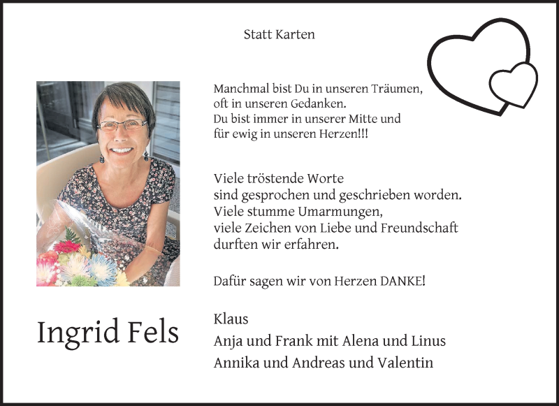  Traueranzeige für Ingrid Fels vom 13.11.2021 aus 