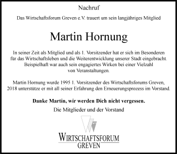 Anzeige von Martin Hornung 