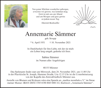 Anzeige von Annemarie Sämmer 