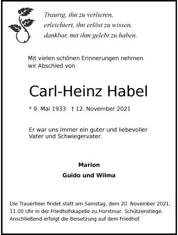 Anzeige von Carl-Heinz Habel 
