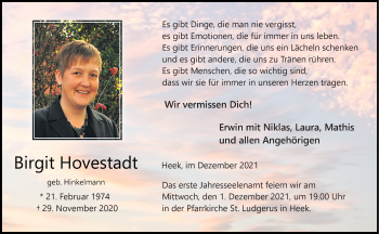 Anzeige von Birgit Hovestadt 