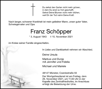 Anzeige von Franz Schöpper 