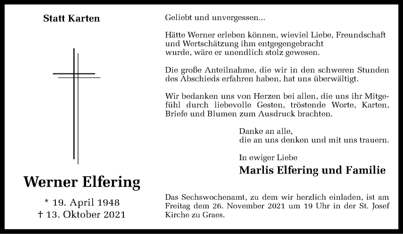  Traueranzeige für Werner Elfering vom 24.11.2021 aus 