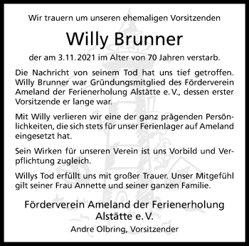 Anzeige von Willy Brunner 