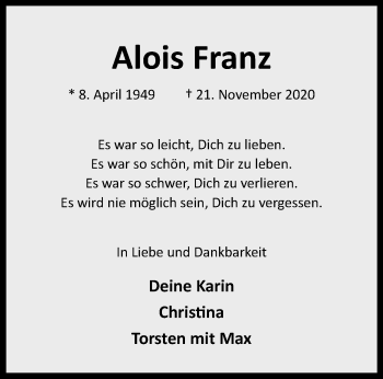 Anzeige von Alois Franz 