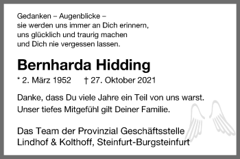 Anzeige von Bernharda Hidding 