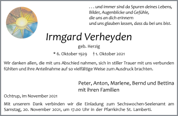 Anzeige von Irmgard Verheyden 
