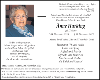 Anzeige von Änne Harking 