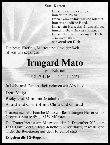 Anzeige von Irmgard Mato 