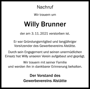 Anzeige von Willy Brunner 