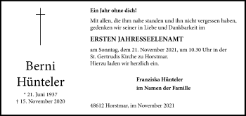 Anzeige von Berni Hünteler 