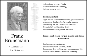 Anzeige von Franz Brunsmann 