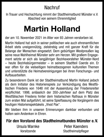 Anzeige von Martin Holland 