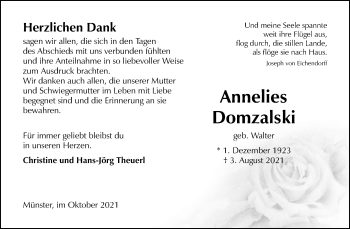 Anzeige von Annelies Domzalski 
