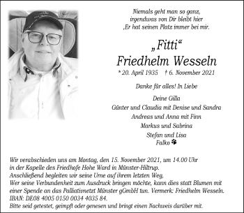 Anzeige von Friedhelm Wesseln 