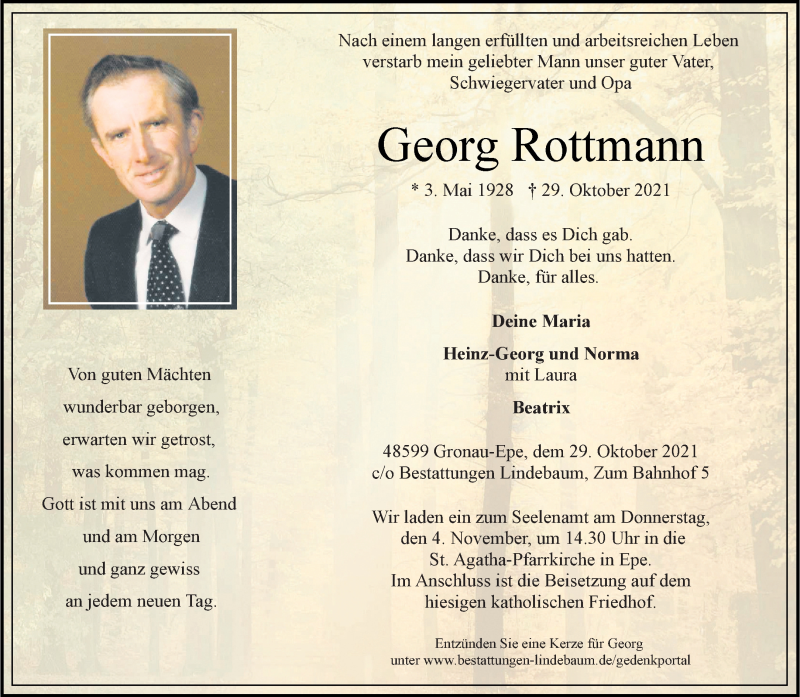  Traueranzeige für Georg Rottmann vom 03.11.2021 aus 