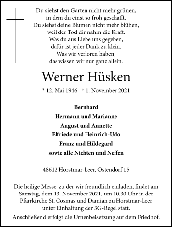 Anzeige von Werner Hüsken 