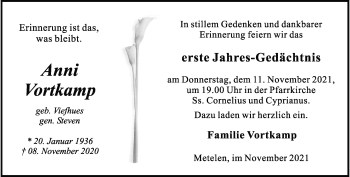 Anzeige von Anni Vortkamp 