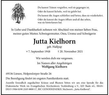 Anzeige von Jutta Kielhorn 