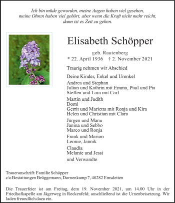 Anzeige von Elisabeth Schöpper 