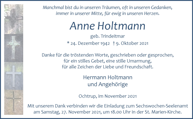  Traueranzeige für Anne Holtmann vom 24.11.2021 aus 