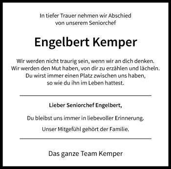 Anzeige von Engelbert Kemper 