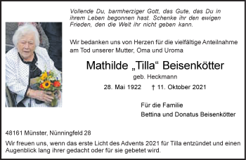 Anzeige von Mathilde Beisenkötter 