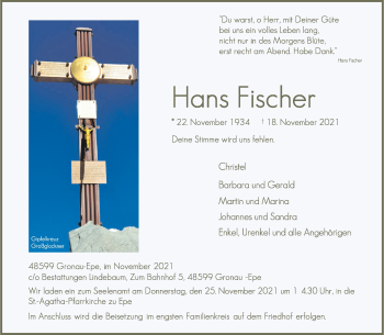 Anzeige von Hans Fischer 