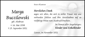 Anzeige von Marga Buczilowski 